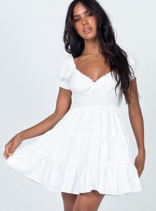 front view of model wearing Princess Polly Daniela Mini Dress White
