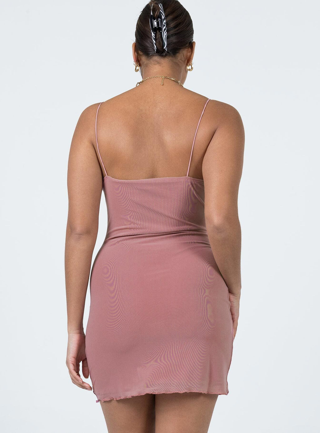 back view of model wearing Princess Polly Sugar Mini Dress Mauve